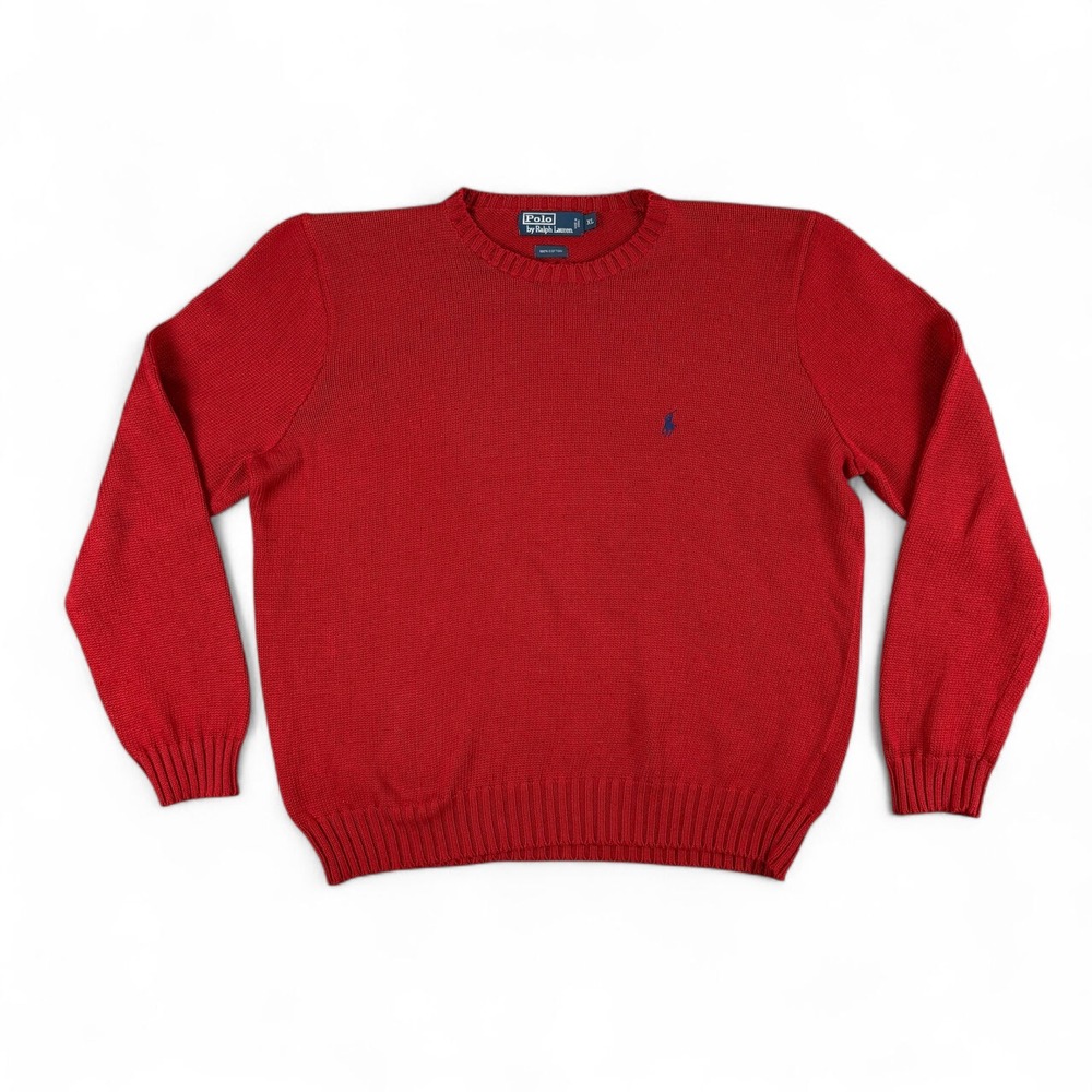 Polo Ralph Lauren‎ Sweater Mens XL Red Crew Neck Knit Pullover Long Sleeve Logo